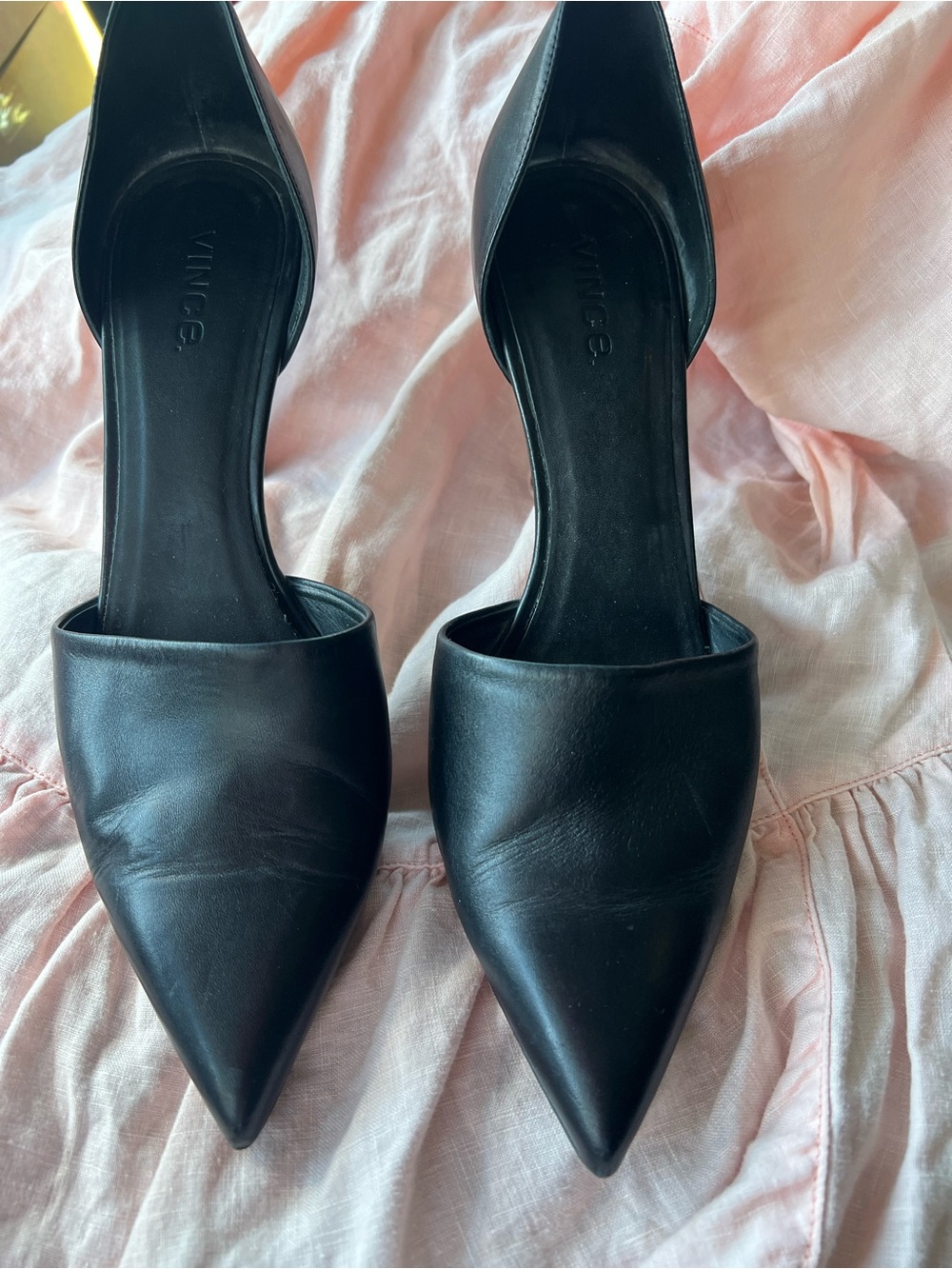Vince Black Leather Pointed-Toe D'Orsay Heels - Picture 5 of 7